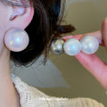 Round Pearl Stud Earrings in Four Colors and Sizes view 2