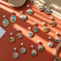 Pearl Stud Enamel Floral Frame Drop Earrings Nine Styles view 1