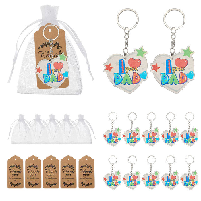 Heart-Shaped Wood I Love You Dad Keychain With Metal Split Ring