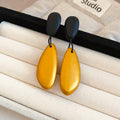 Black Wood Look Oval Textured Statement Drop Stud Earrings view 6