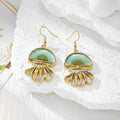 Gold Tone Jellyfish Pressed Flower Drop Earrings in Four Designs view 5