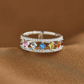 Silver Multicolor Rhombus Dual Band Ring Sizes 6-10 view 3