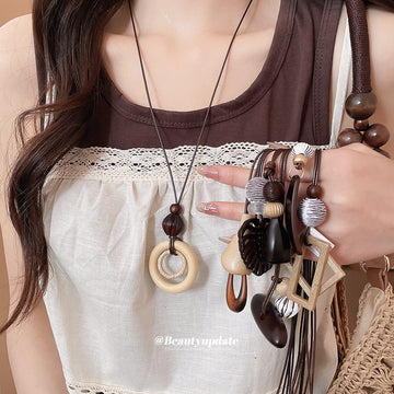 Black Cord Geometric Pendant Necklaces in Seven Designs