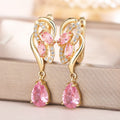 Gold Tone Pink Marquise Twist Teardrop Drop Earrings view 2