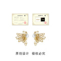 Gold-Tone Openwork Butterfly Wing Pearl Stud Earrings Pair view 3