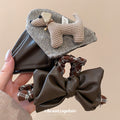 Brown Houndstooth Dog Claw Clip Fabric Leather Look Accent view 2