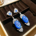 Pearl Necklace Blue Opal Oval Pendant And Drop Earrings view 7