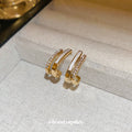 Gold Tone Double Bar Crystal Huggie Earrings for Women view 4