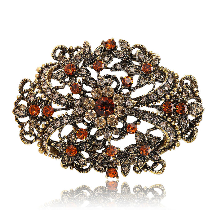 Oval Filigree Floral Crystal Brooch in Four Finishes