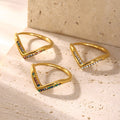 Stainless Steel V Shape Zircon Open Rings Gold Steel Six Styles view 3