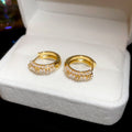 Gold Tone Crystal Rows and Pearl Huggie Earrings Decorative Jewelry Pair view 6