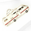 White Enamel RV Camper Van Brooch Red Stripe Gold Edge view 3