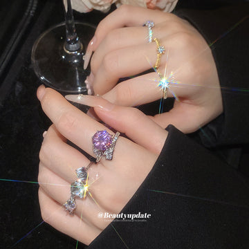 Crystal Open Rings Dual Square Purple Halo Six Styles