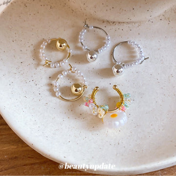 Pearl Ball Hoop Earrings Daisy Bead Ear Cuff Pieces