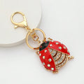 Red Enamel Rhinestone Ladybug Keychain Gold Lobster Clasp view 1