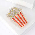 Gold Tone Popcorn Box Brooch Red Enamel Clear Rhinestones view 3