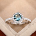 Round Solitaire Halo Slim Ring In Four Stone Colors Silver Tone view 3
