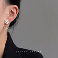 White Enamel Camellia Stud Gold Bow Drop Earrings Pair view 2