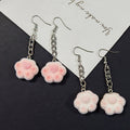 Flocked Cat Paw Chain Drop Earrings in Four Soft Colors view 3