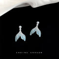 Silver Tone Pale Aqua Fishtail Pearl Like Drop Stud Earrings view 3