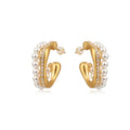 Gold Tone Double Row Pearl Hoop Stud Earrings Fashion Jewelry view 5