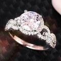 Silver Tone Round Center Ring With Interlocking Pavé Band view 2