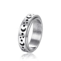 Steel Star Moon Spinner Ring Black Motifs Sizes 6-13 view 2