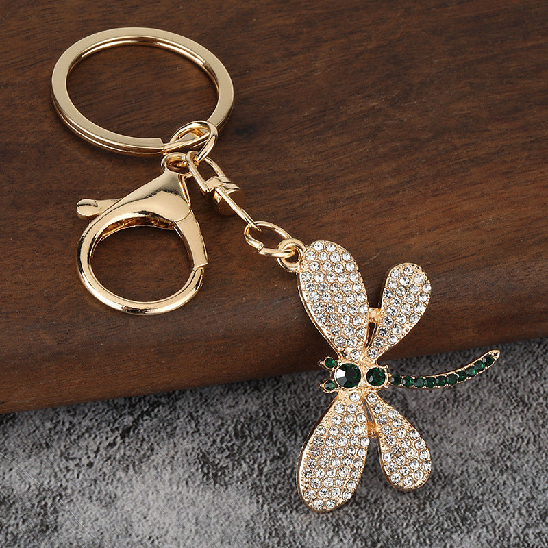 Crystal Dragonfly Metal Keychain Cute Insect Bag Charm Fashion Accessory