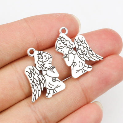 Antique Silver Tone Angel Girl Pendants with Stars and Crescent Moon — grouped product view