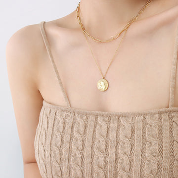 Angel Boy Medallion Double Layer Paperclip Chain Necklace