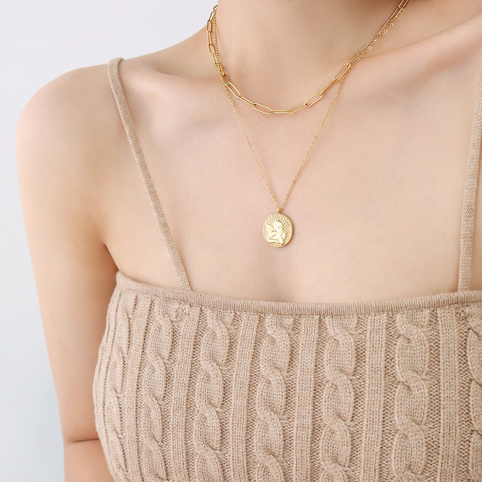 Angel Boy Medallion Double Layer Paperclip Chain Necklace