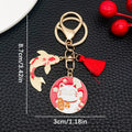 Seven Red Lucky Cat Koi and Fortune Metal Keychain Designs view 6