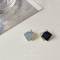 Gold Asymmetric Square Enamel Stud Earrings Pearl Accent view 6