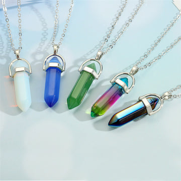 Silver Tone Bullet Crystal Pendant Necklaces in Five Colors