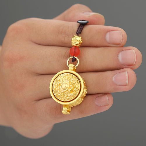 Brass Zodiac Wealth Bowl Keychain with Braided Pixiu Charm Cord