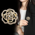 Gold Tone Openwork Camellia Crystal Metal Brooch Pin view 3