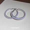 Silver Tone Pearl Hoop Earrings with Clear Crystal Rows view 4