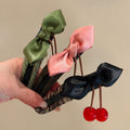 Satin Bow Cherry Charm Hair Claw Clip Three Colors view 2
