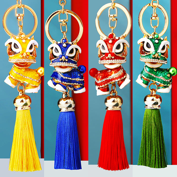 Jeweled Lion Dance Figure Tassel Keychains in Eight Colors plus Assorted Option