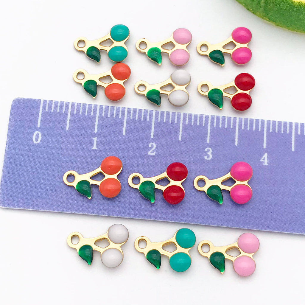 Enamel Stainless Steel Cherry Charm Pendants for Bracelet Necklace Earring Jewelry Making