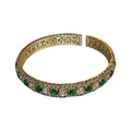 Gold Tone Open Cuff Bracelet With Green And Clear Crystal Rows view 5
