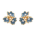 Gold Tone Blue Enamel Flower And Pearl Cluster Stud Earrings view 5