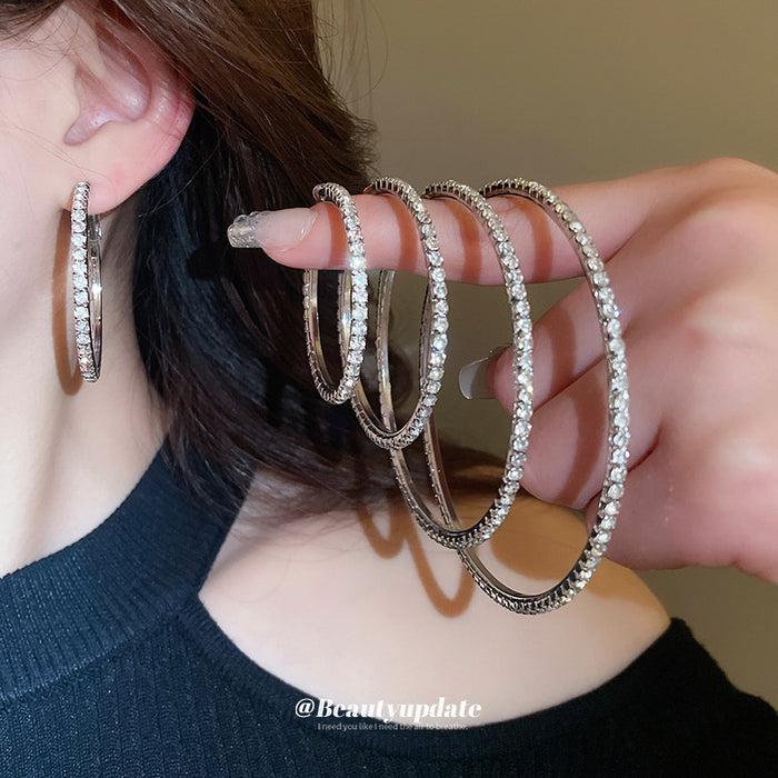 Silver Tone Crystal Hoop Earrings in Four Size Options