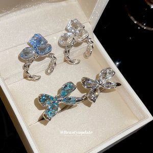 Silver Open Rings Crystal Bow and Geometric Cluster Four Styles