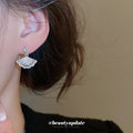 Silver Crystal Fan Drop Stud Earrings with Openwork Ribs view 3