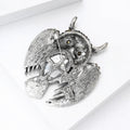 Winged Owl Brooch with Green Crystal Center Clothing Pin view 4