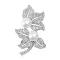 Pearl Leaf Brooch Rhinestone Veined Leaves Accent Pin view 1