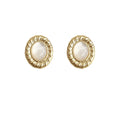 Gold Oval Shell Stud Earrings Twisted Rope Frame Border view 5