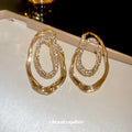 Gold Tone Layered Irregular Oval Crystal Stud Earrings view 4
