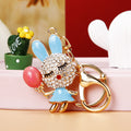 Jeweled Dress Rabbit Holding a Balloon Keychains with Braided Loops view 11